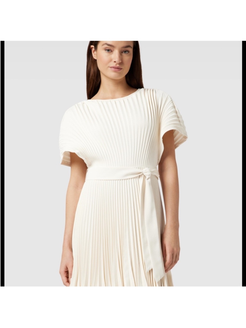 DKNY Cream Pleated Tie-Waist Dress